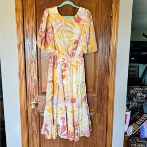 Pink Lily Floral Yellow and Pink Women's Dress NWOT